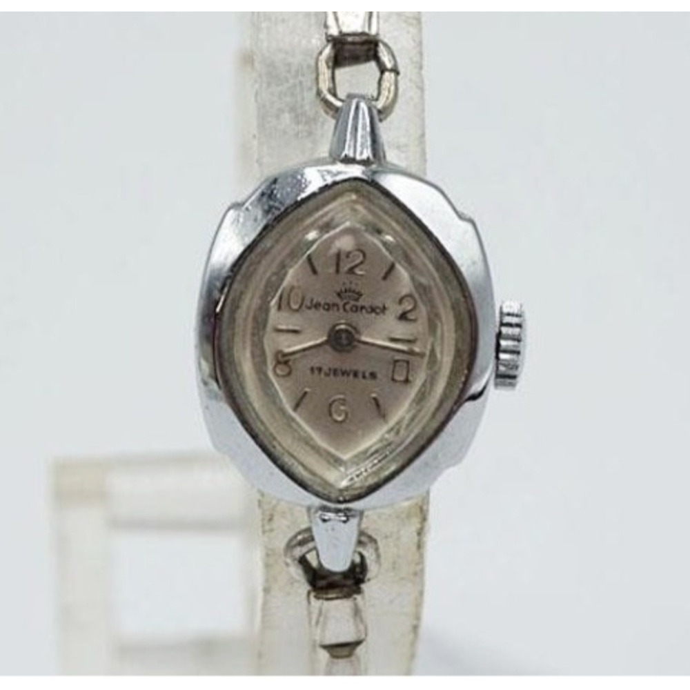 Jean Cardot Manual Mechanical 17J Silver Tone Oval Case Stretch Band Watch